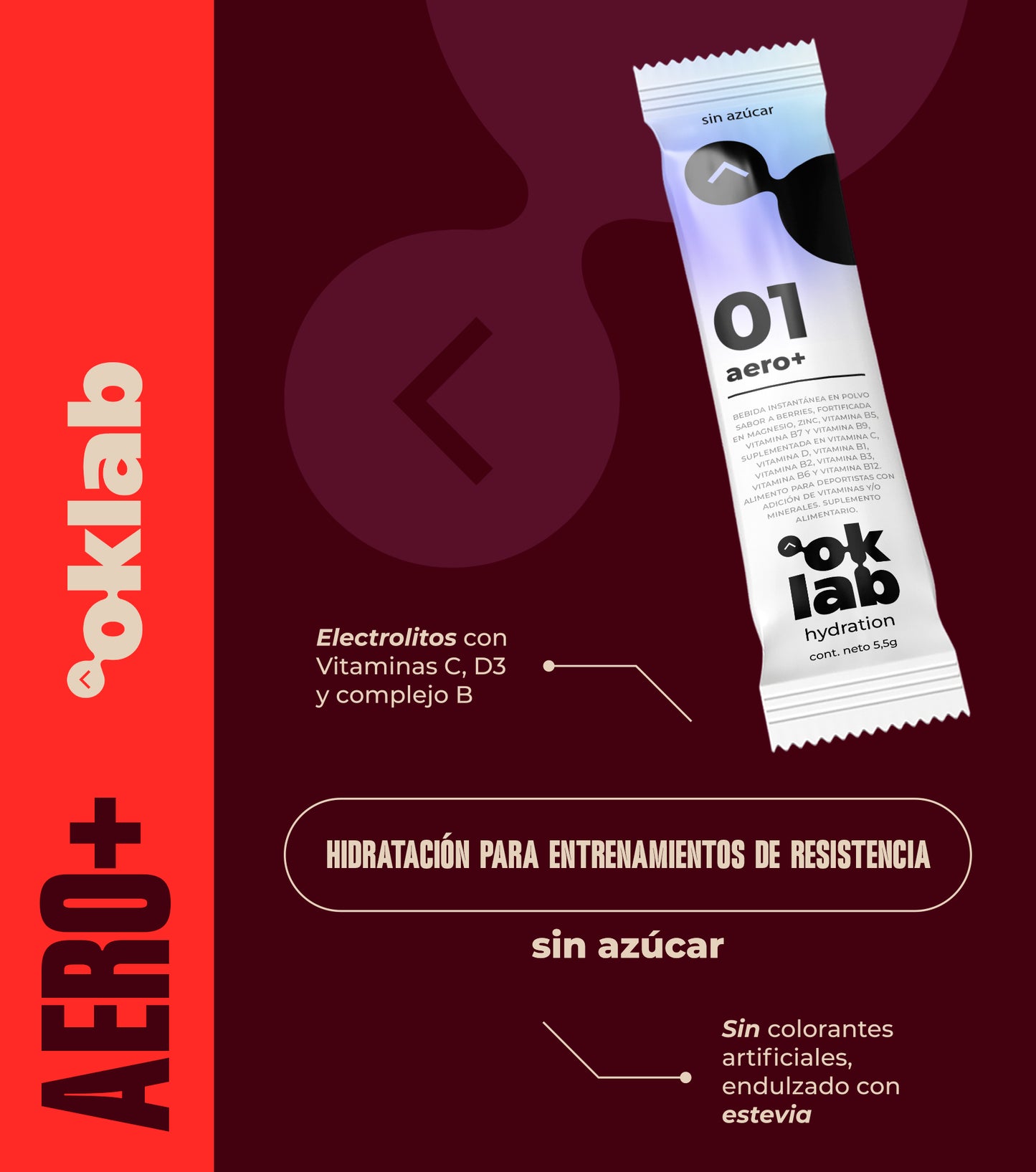 aero+ · Aeróbico hasta 90 min · Cero azúcar